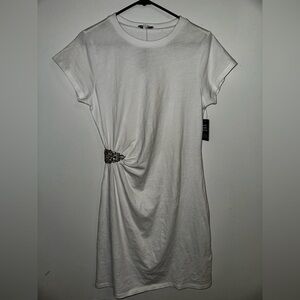 Express White Short Sleeve Top with Embellishment